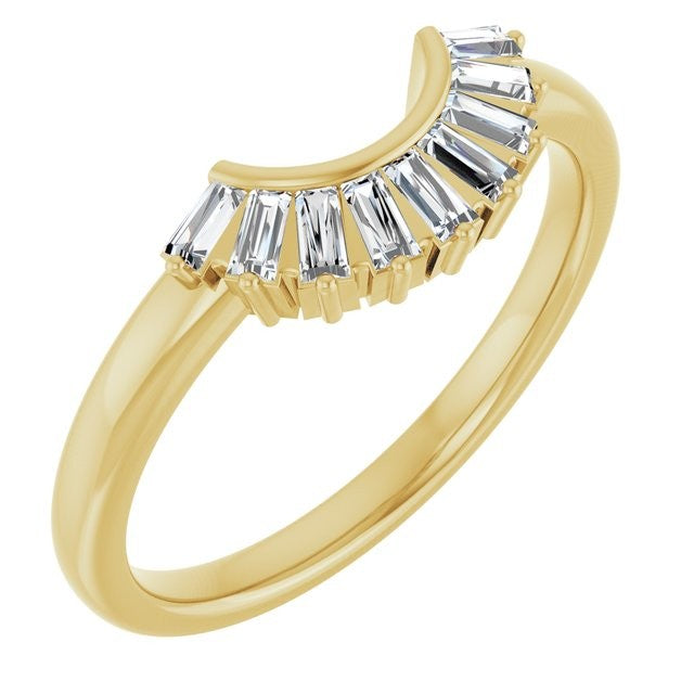 Baguette Rivers Contour Wedding Band in 14kt yellow gold, perspective view