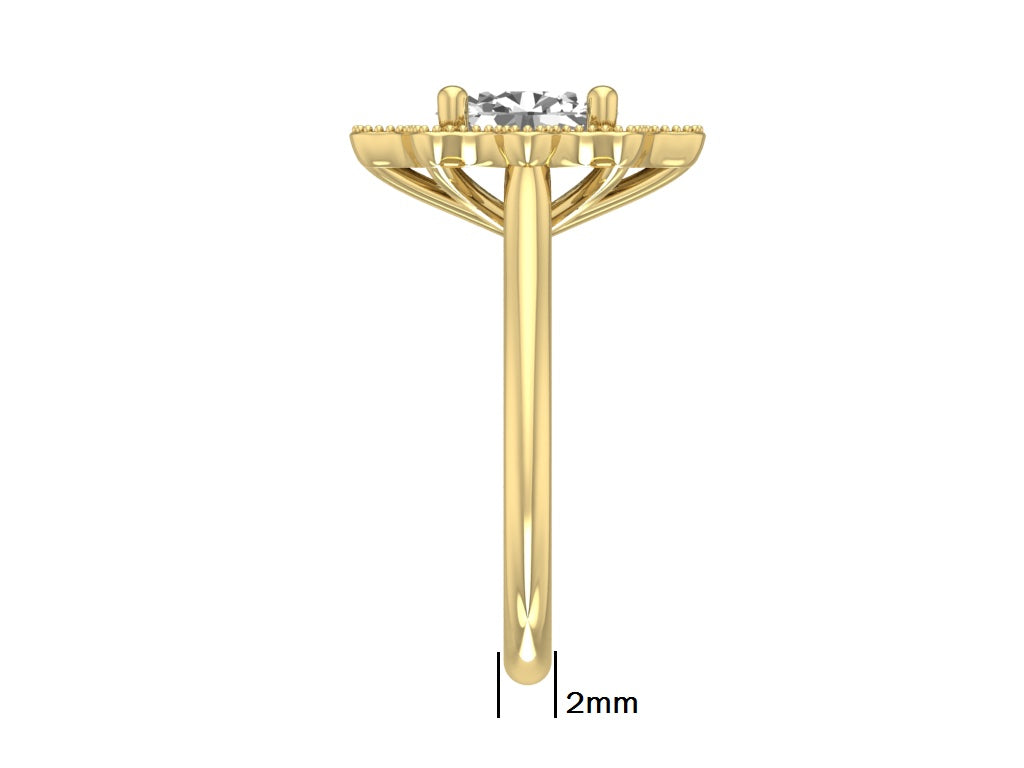 14kt Oval Deco Frame Engagement Ring