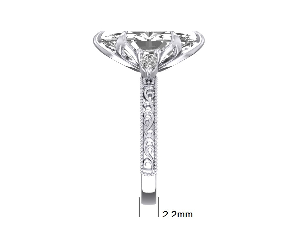 Plt Diamond Embroidered Marquise Engagement Ring