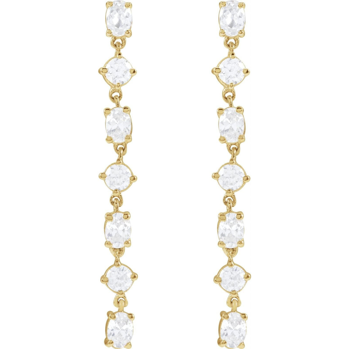 Glimmer Diamond Drops, seven stone lab grown diamond earrings in 14kt yellow gold, front view