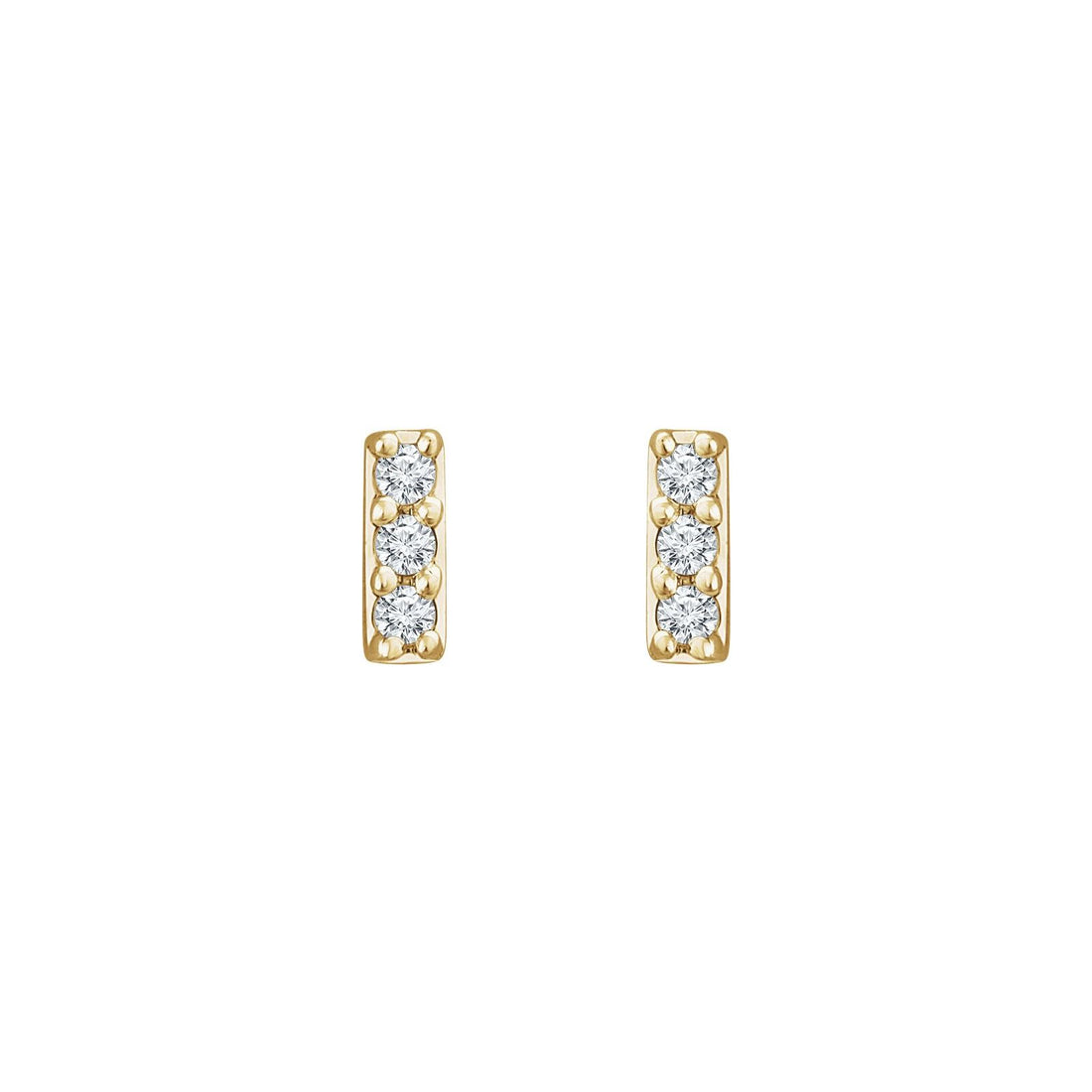BB Three Diamond Bars, diamond bar studs in 14kt yellow gold