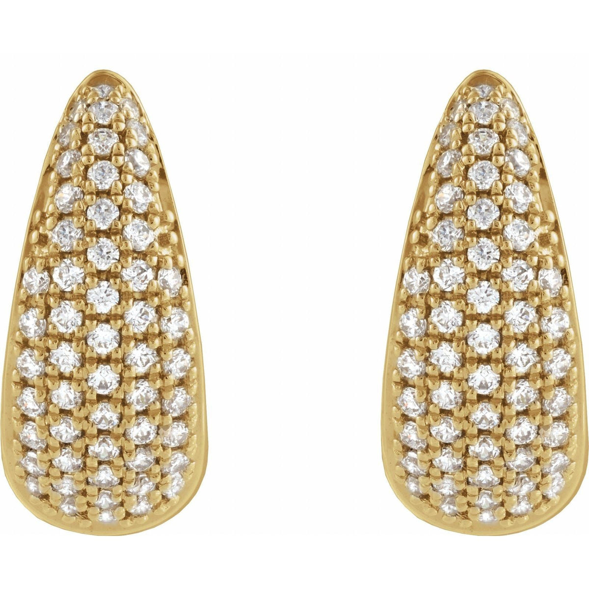 Demur Pavé Hoops, domed natural diamond pavé hoops in 14kt yellow gold, front view