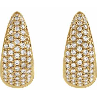 Demur Pavé Hoops, domed natural diamond pavé hoops in 14kt yellow gold, front view