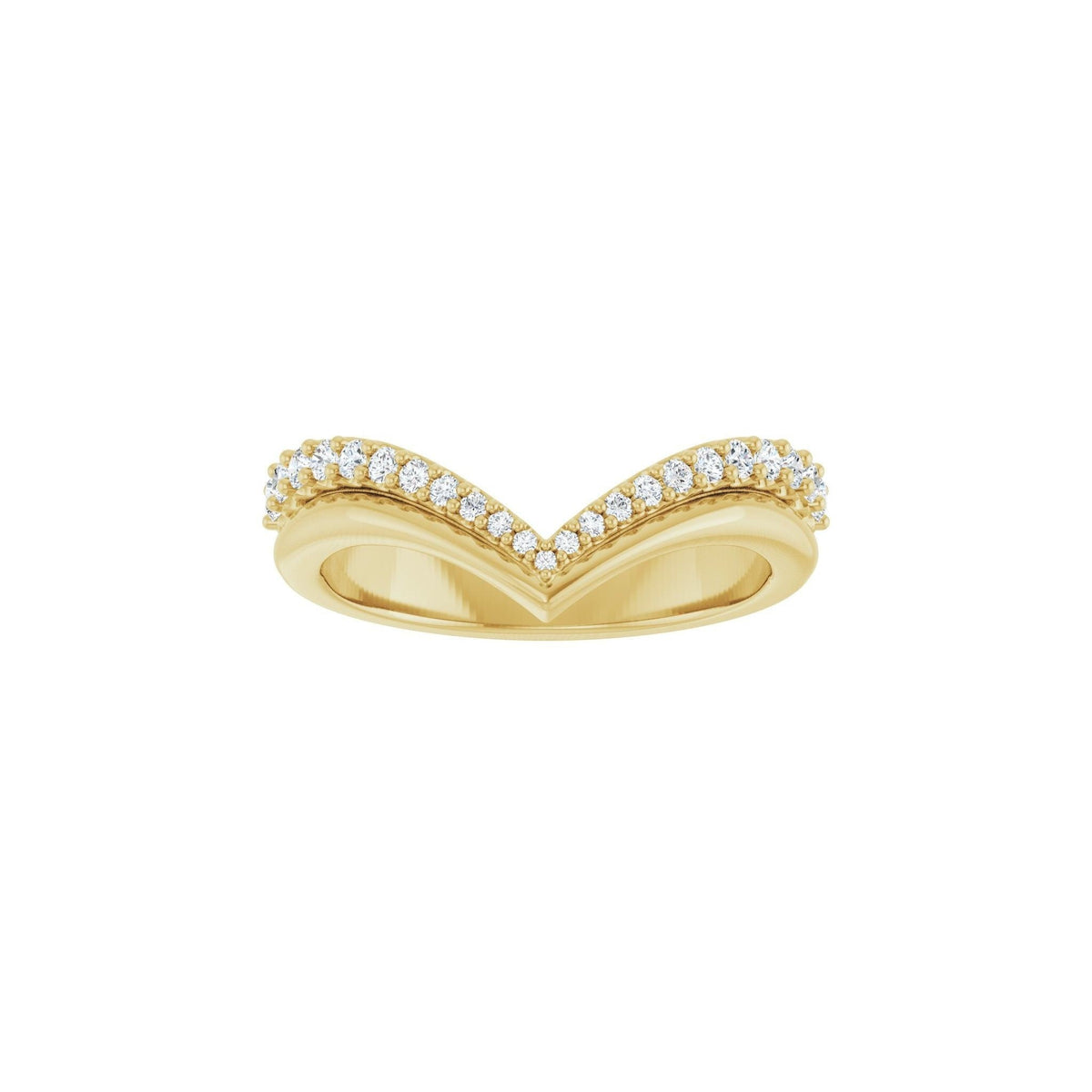 Diamond Peaks contour wedding band in 14kt yellow gold with graduated round diamonds, front view