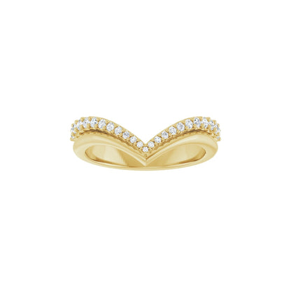 Diamond Peaks contour wedding band in 14kt yellow gold with graduated round diamonds, front view