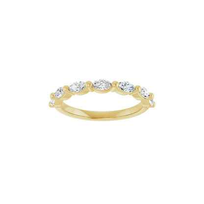 Marquise Gaze wedding band in 14kt yellow gold with prong set marquise diamonds, front view