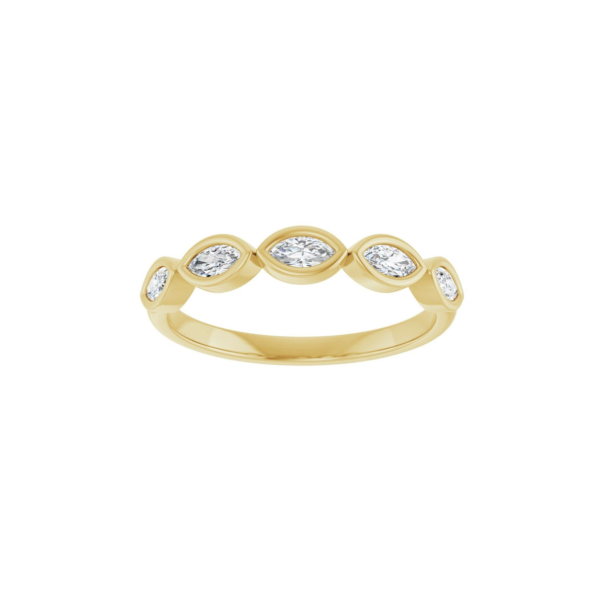 Marquise Ambitions wedding band in 14kt yellow gold with bezel set marquise diamonds, front view