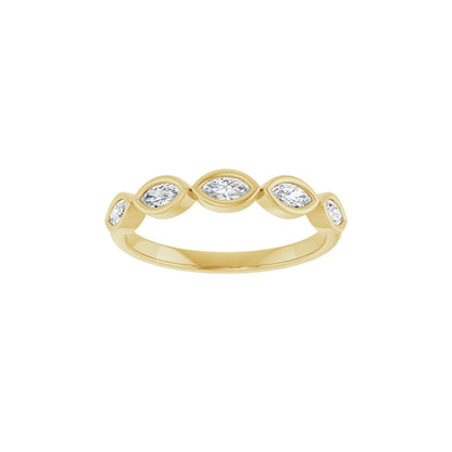 Marquise Ambitions wedding band in 14kt yellow gold with bezel set marquise diamonds, front view
