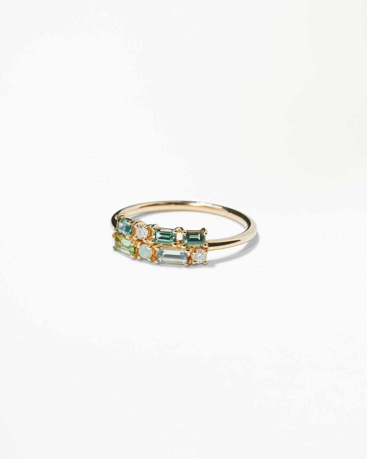 Tourmaline &amp; Diamond Brickwork Ring in 14kt yellow gold, side view