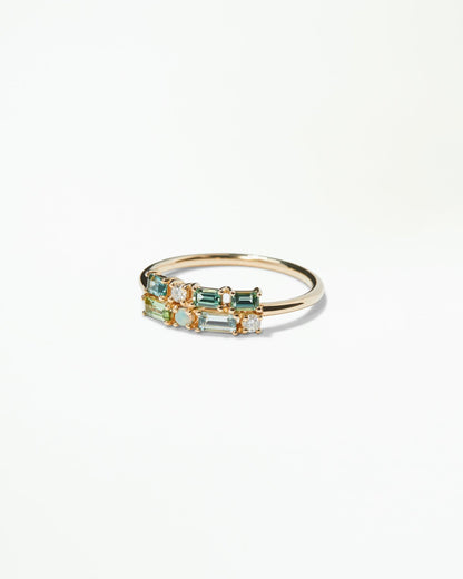 Tourmaline &amp; Diamond Brickwork Ring in 14kt yellow gold, side view