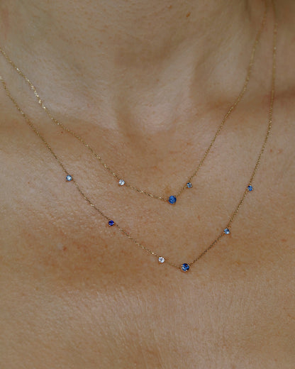 Sapphire Three Step Necklace worn layered