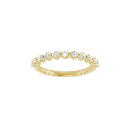 Diamond Dew wedding band in 14kt yellow gold with prong set round diamonds, front view