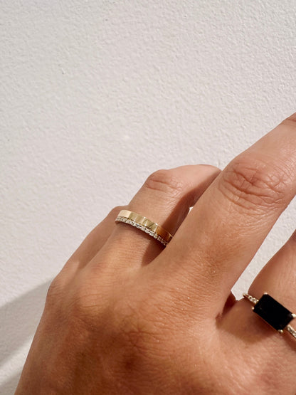 Cigar Glamour Wedding Band close up on hand