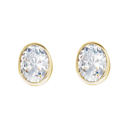Damsel Oval Studs, bezel set oval diamond earrings in 14kt gold
