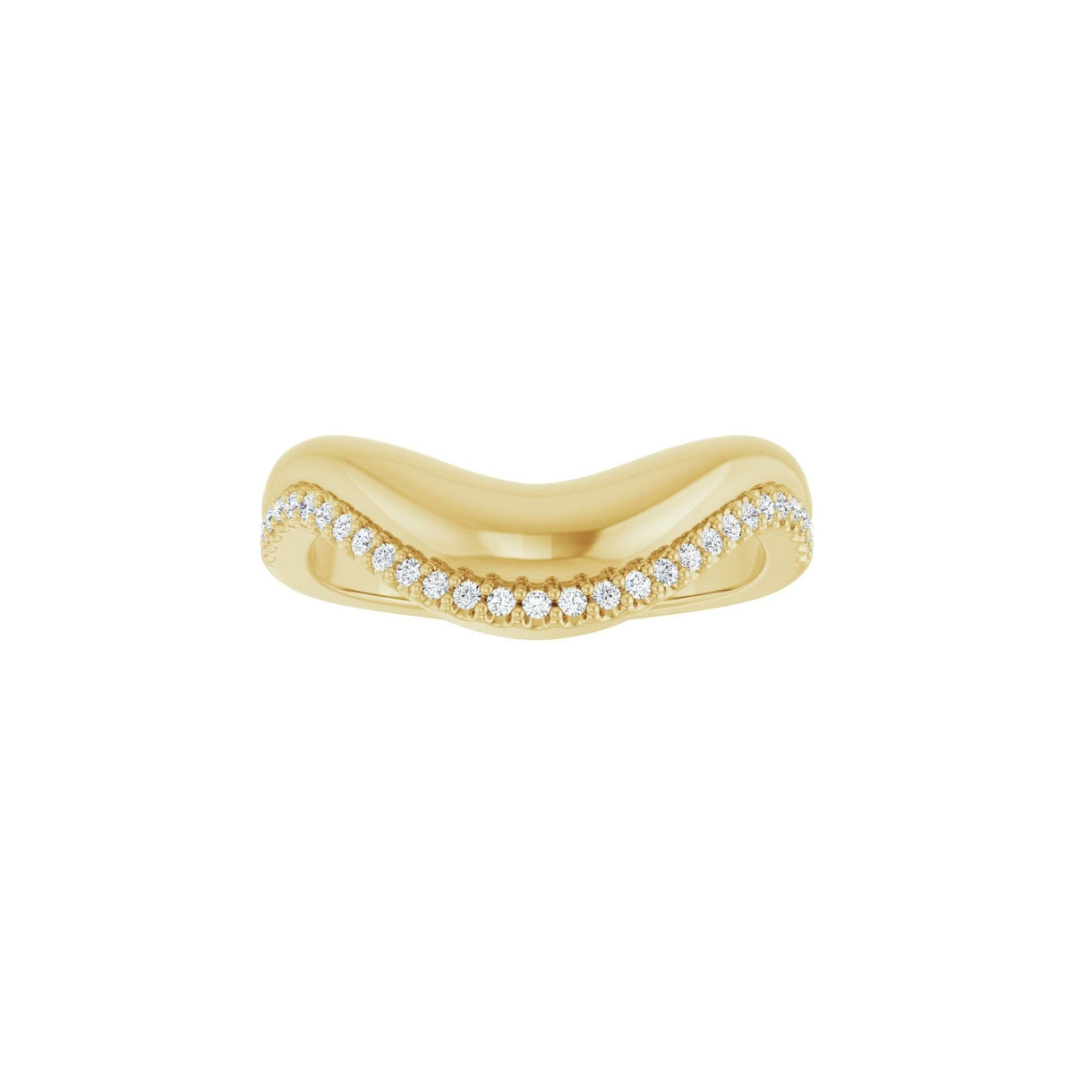 Pave Diamond Embrace contour wedding band in 14kt yellow gold with pave round diamonds, front view
