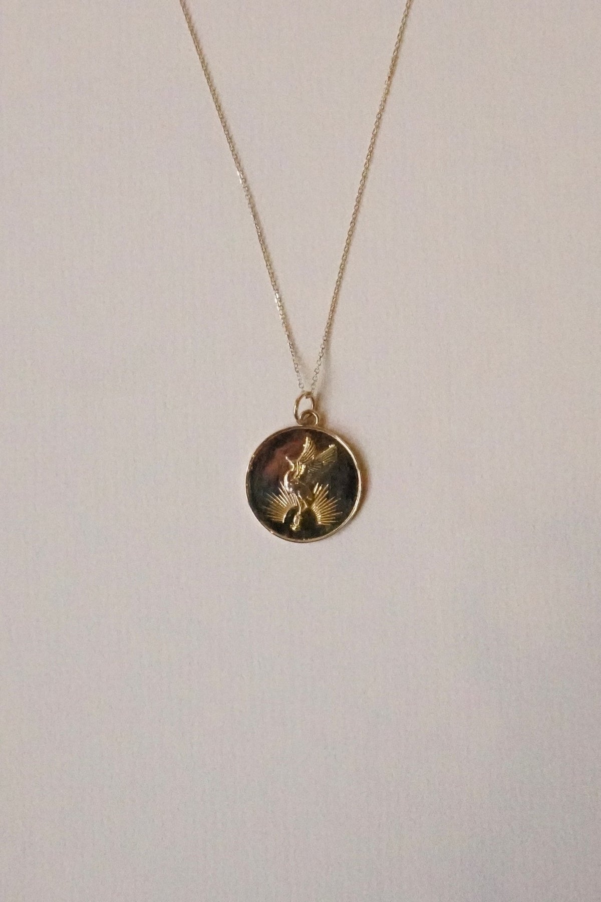 Talon Sunrise Crane Medallion in 14kt yellow gold