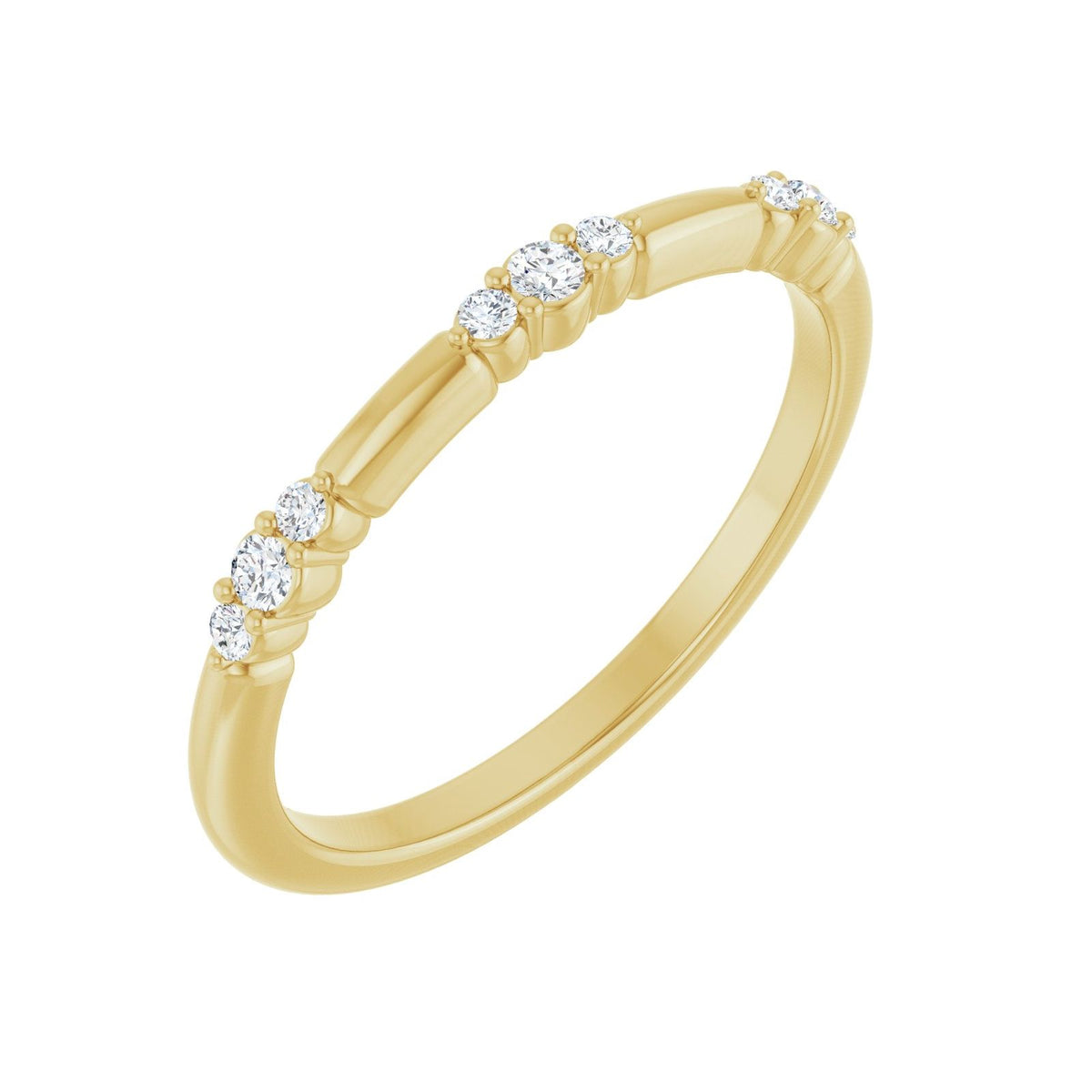 Three Graces Band, 14kt gold stacking ring with three natural diamond clusters
