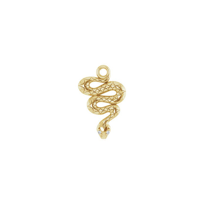 Golden Coils snake charm in 14kt yellow gold with diamond eyes, front view