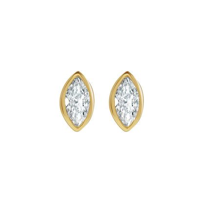 BB Marquise Dew Drops, bezel set marquise diamond studs in 14kt yellow gold, front view