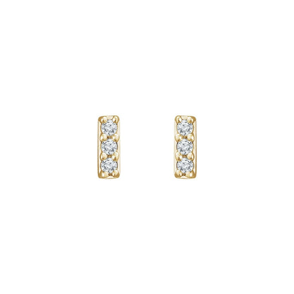 BB Three Diamond Bars, diamond bar studs in 14kt yellow gold, front view