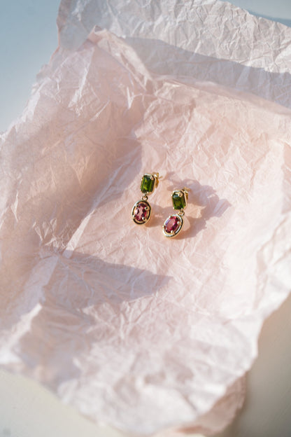 Stone &amp; Strand Duchess Orchid Earrings with chrome diopside and pink topaz