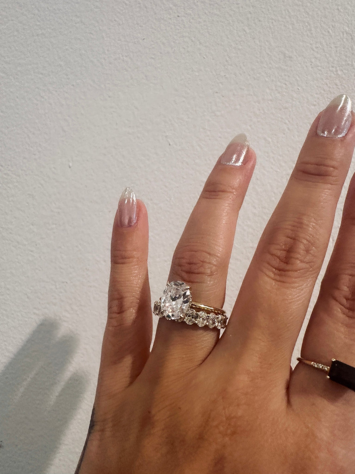 Oval Diamond Devotion Wedding Band as a bridal stack