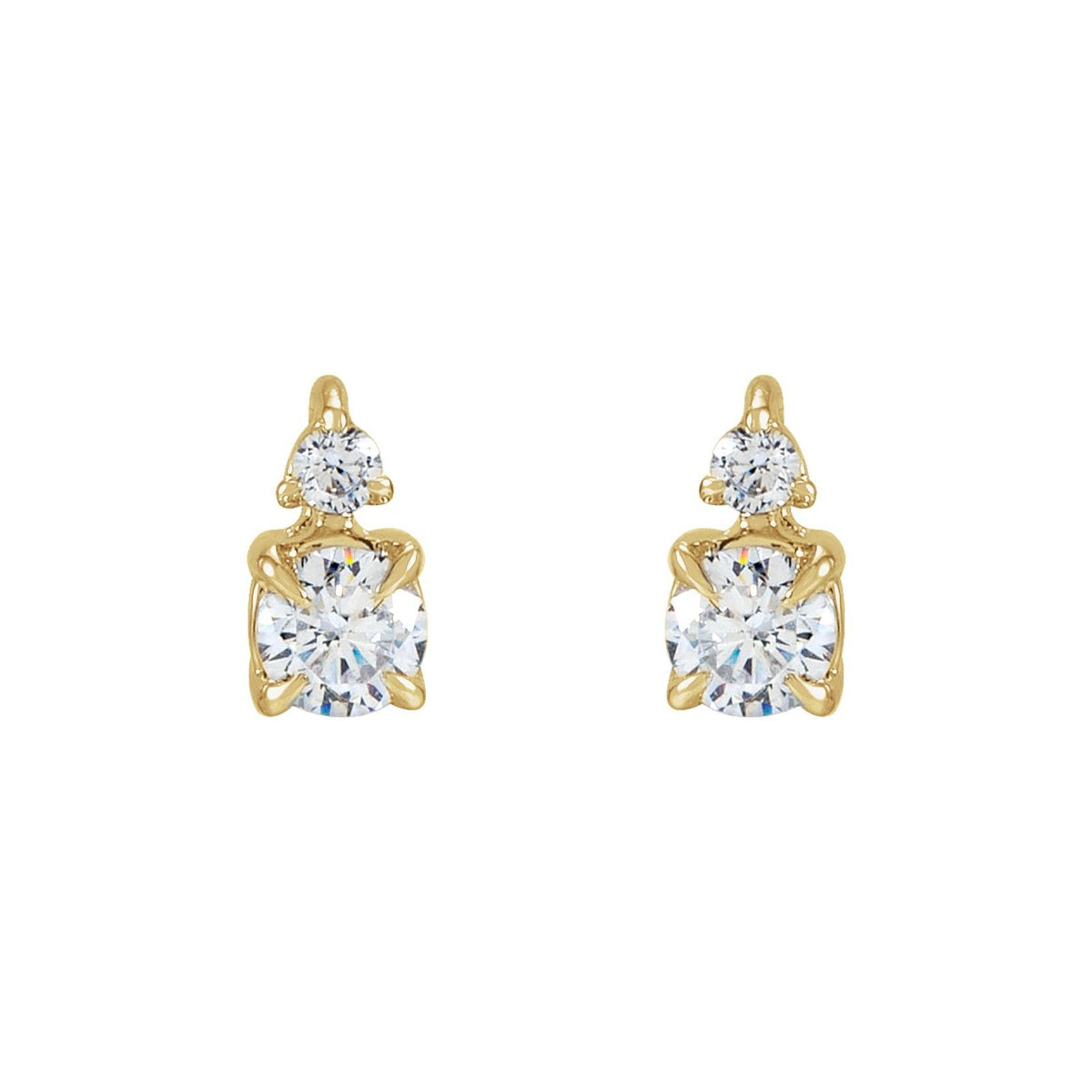 Horizon Diamond Studs, two stone lab grown diamond earrings in 14kt gold