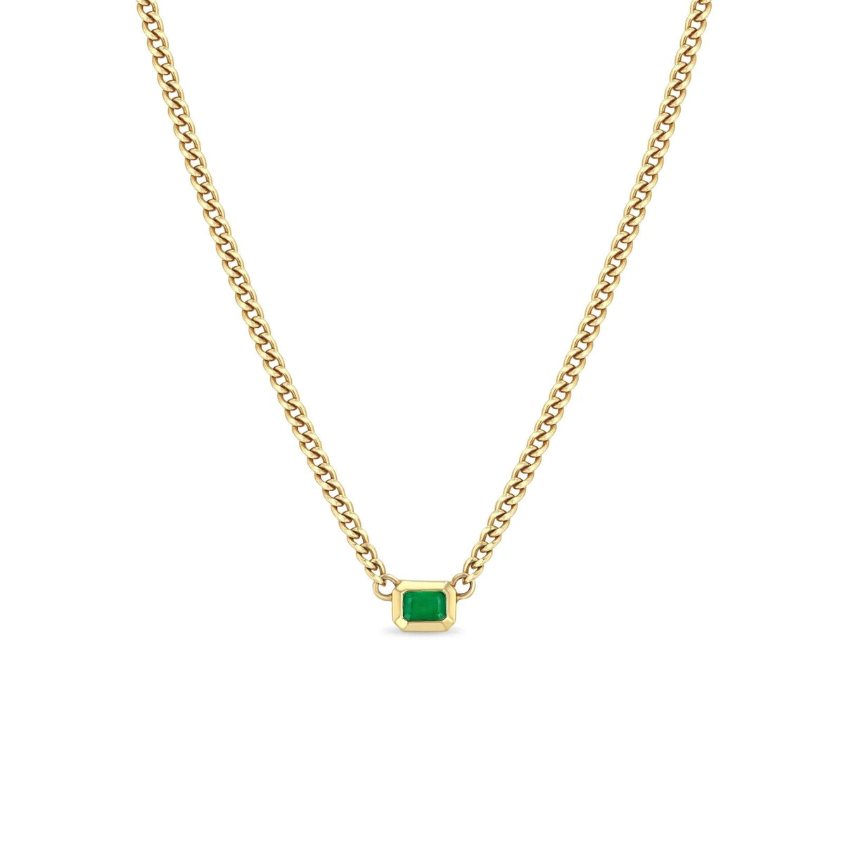 Zoe Chicco Emerald Bezel Set Curb Chain in 14kt yellow gold, product view
