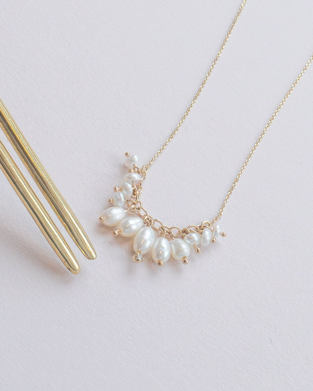 Shadow Diamond &amp; Pearl Necklace by WWAKE, additional view 1