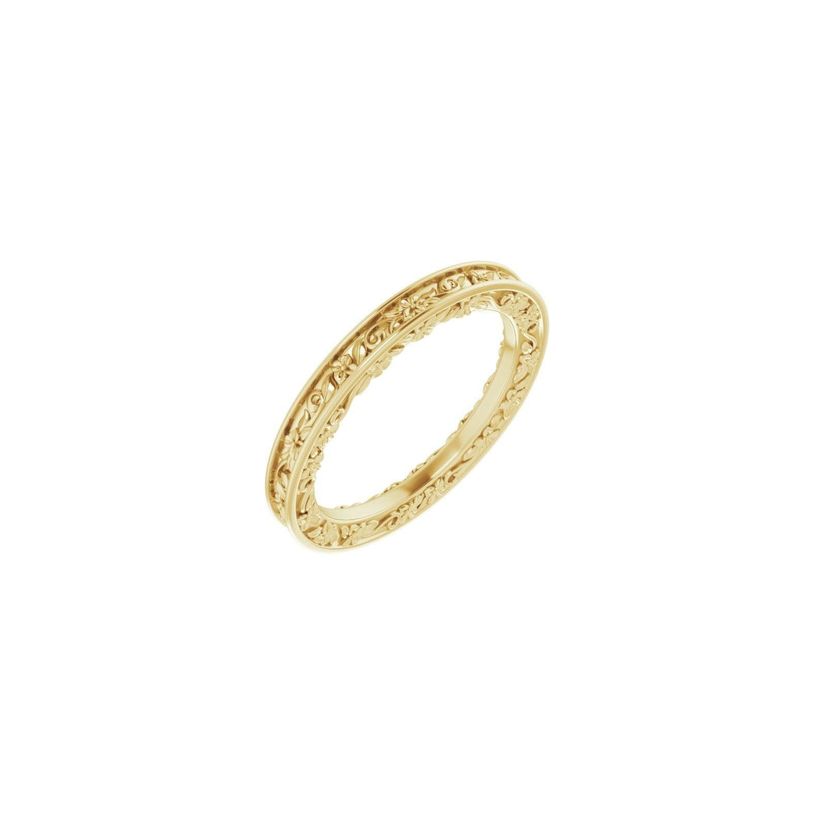 Golden Gardens Band engraved floral band in 14kt yellow gold, perspective view