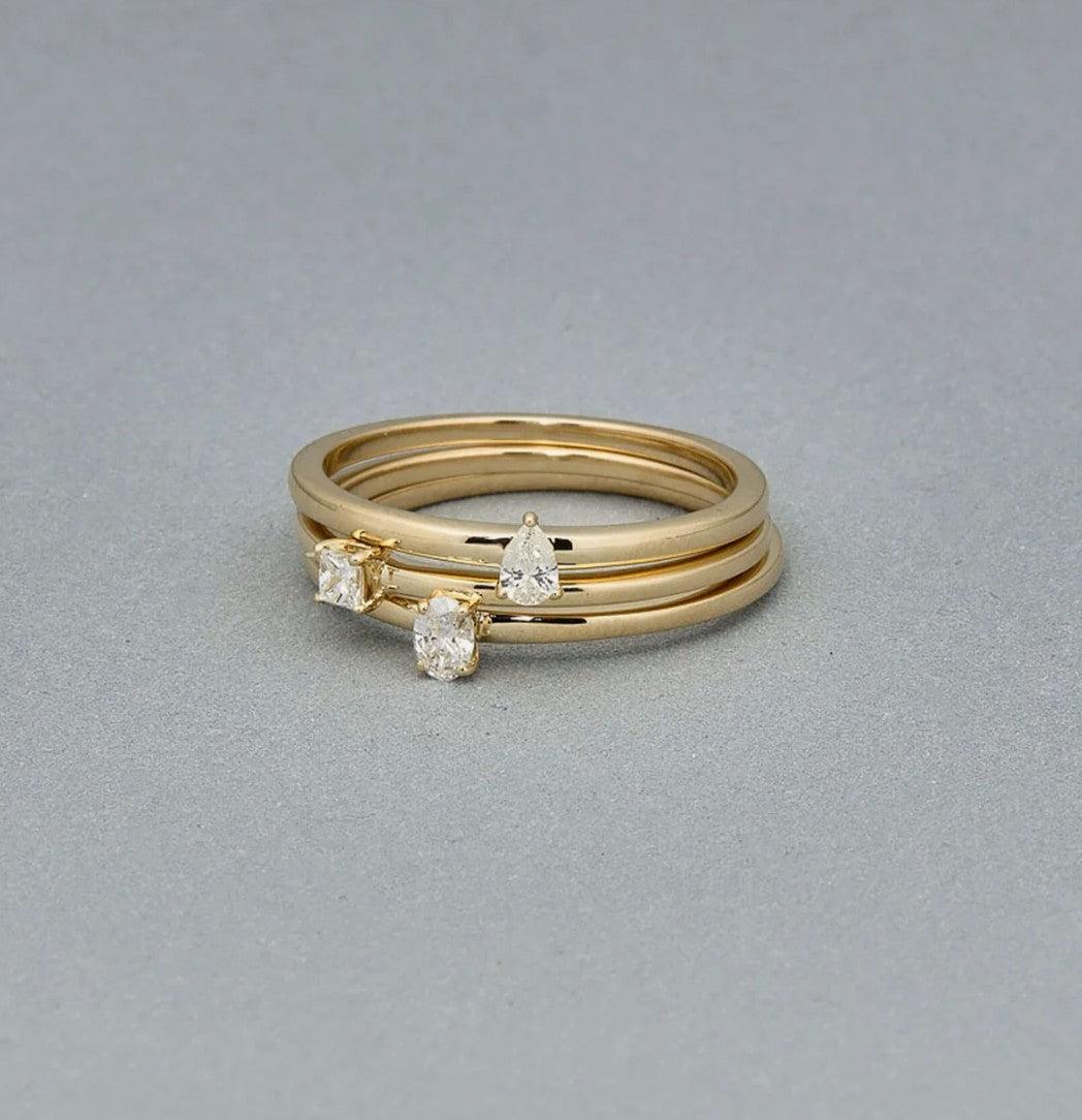Fancy Diamond Stacking Ring with pear, princess and oval diamonds in 14kt yellow gold, product view 1