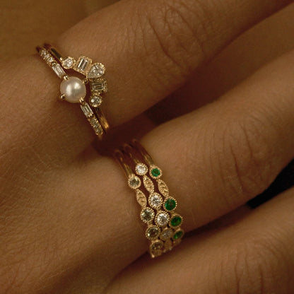 Jennie Kwon Solo Pearl Baguette Equilibrium Ring styled