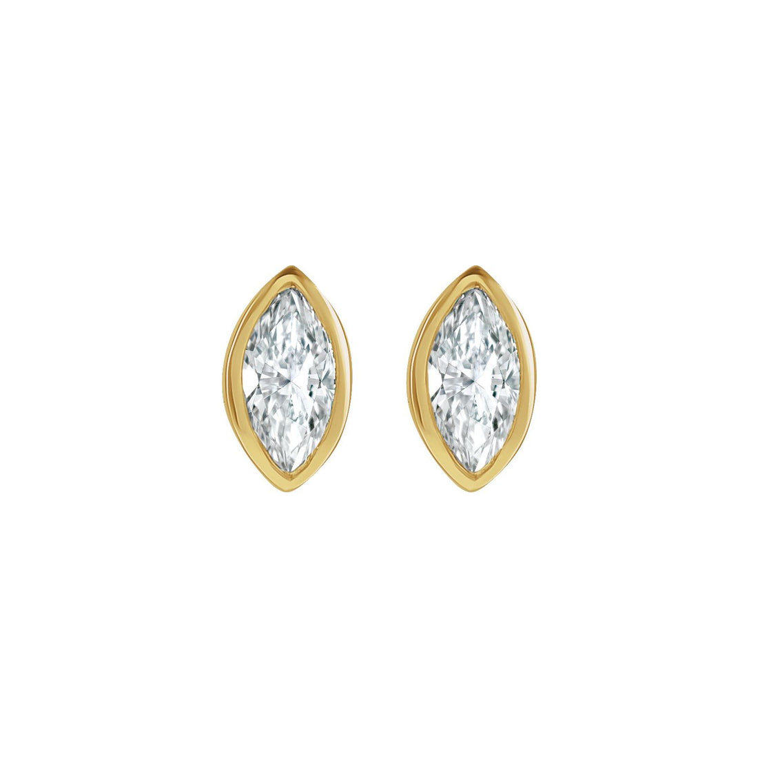 BB Marquise Dew Drops, bezel set marquise diamond studs in 14kt yellow gold