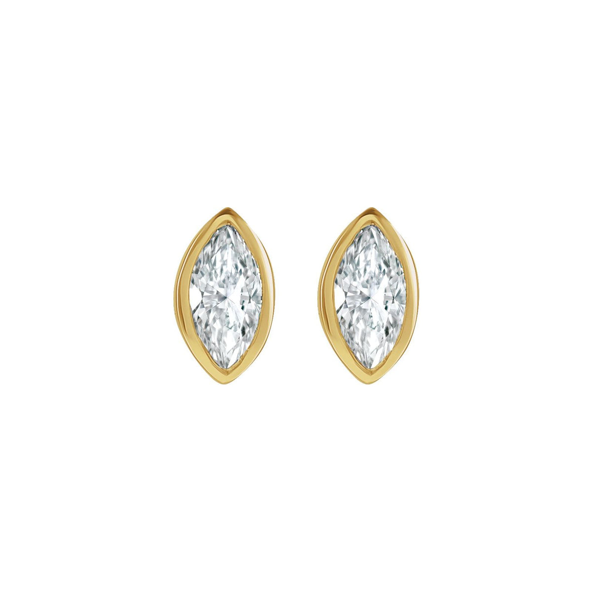 BB Marquise Dew Drops, bezel set marquise diamond studs in 14kt yellow gold