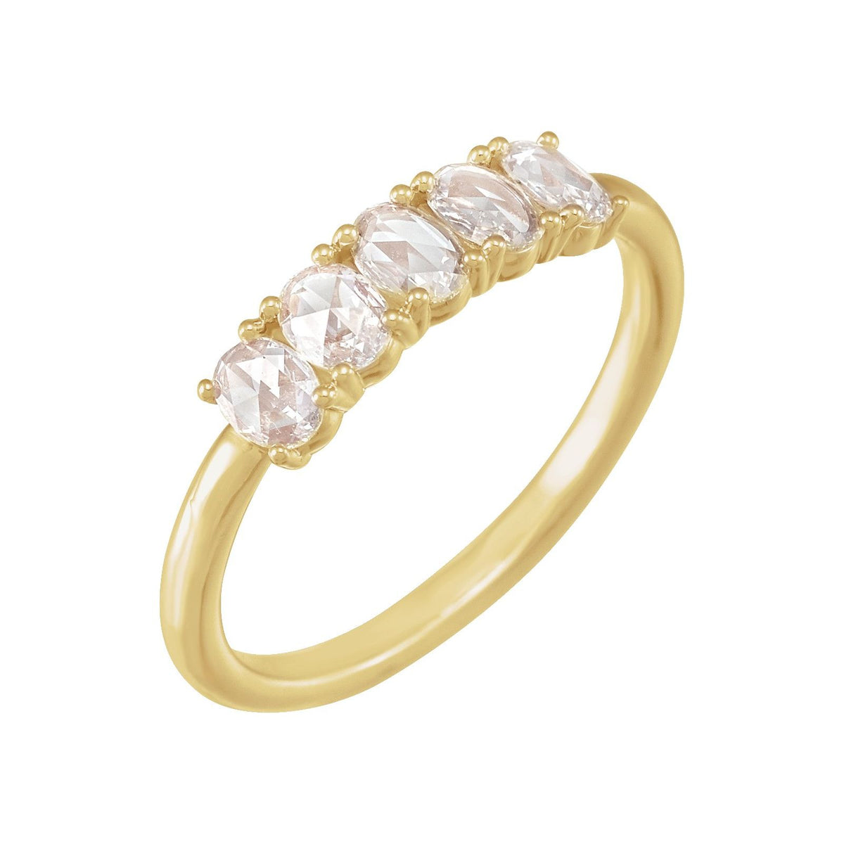 Rose Devotion Band, 14kt gold band with five oval rose cut diamonds