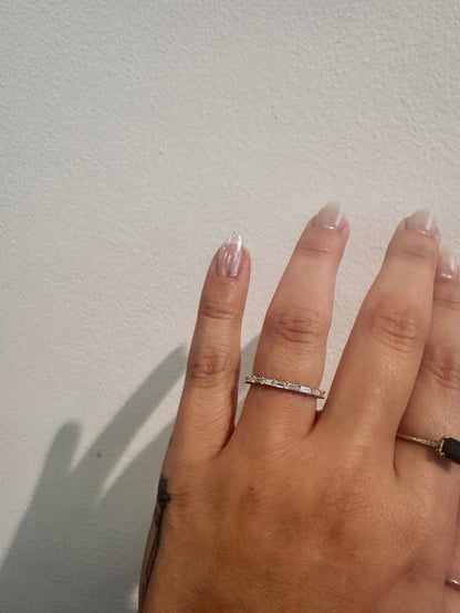 Baguette Potions Wedding Band with east to west baguette diamonds worn on hand