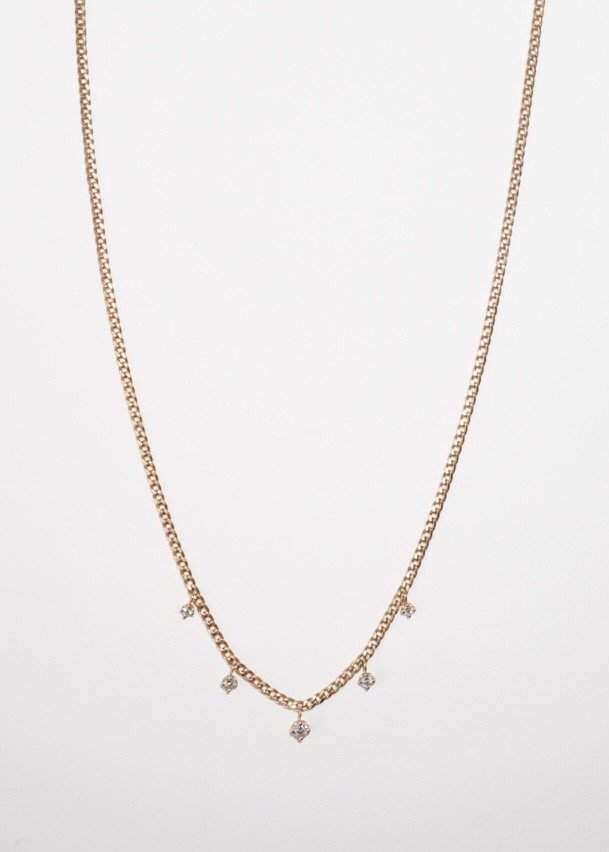 Zoe Chicco 5 Dangling Prong Set Diamonds Curb Chain in 14kt yellow gold