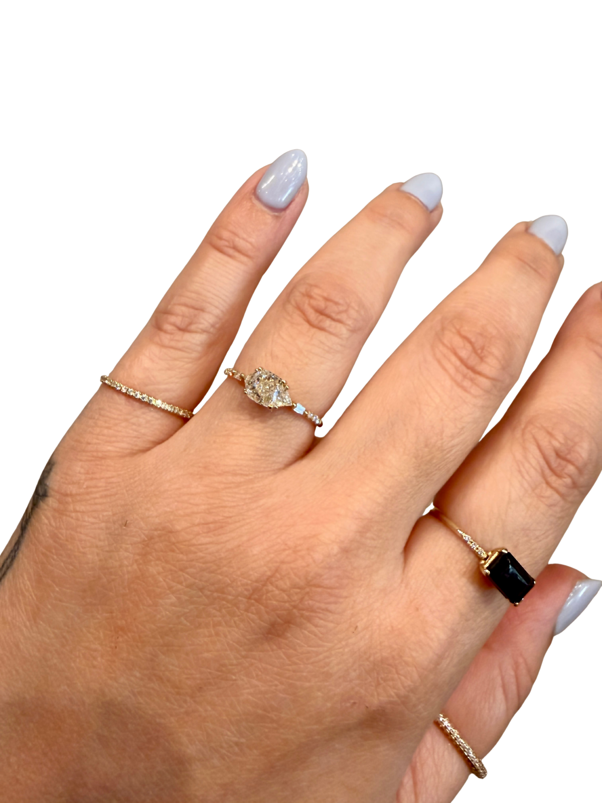 Cushion Trillion Baguette Equilibrium Ring by Jennie Kwon, another view