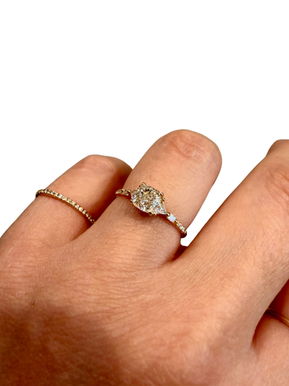 Cushion Trillion Baguette Equilibrium Ring by Jennie Kwon, 14kt gold, VS), two 3mm trillion diamonds, two 2 x 1.25mm baguette diamonds, six 1mm diamonds