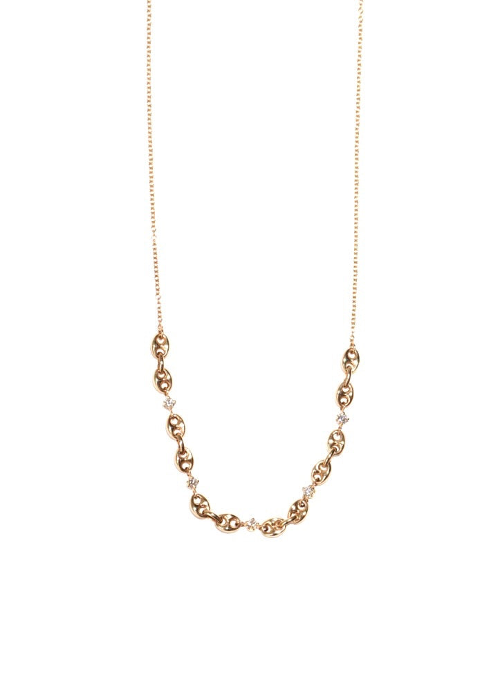 PUFFED MARINER CHAIN 5 DIAMOND NECKLACE