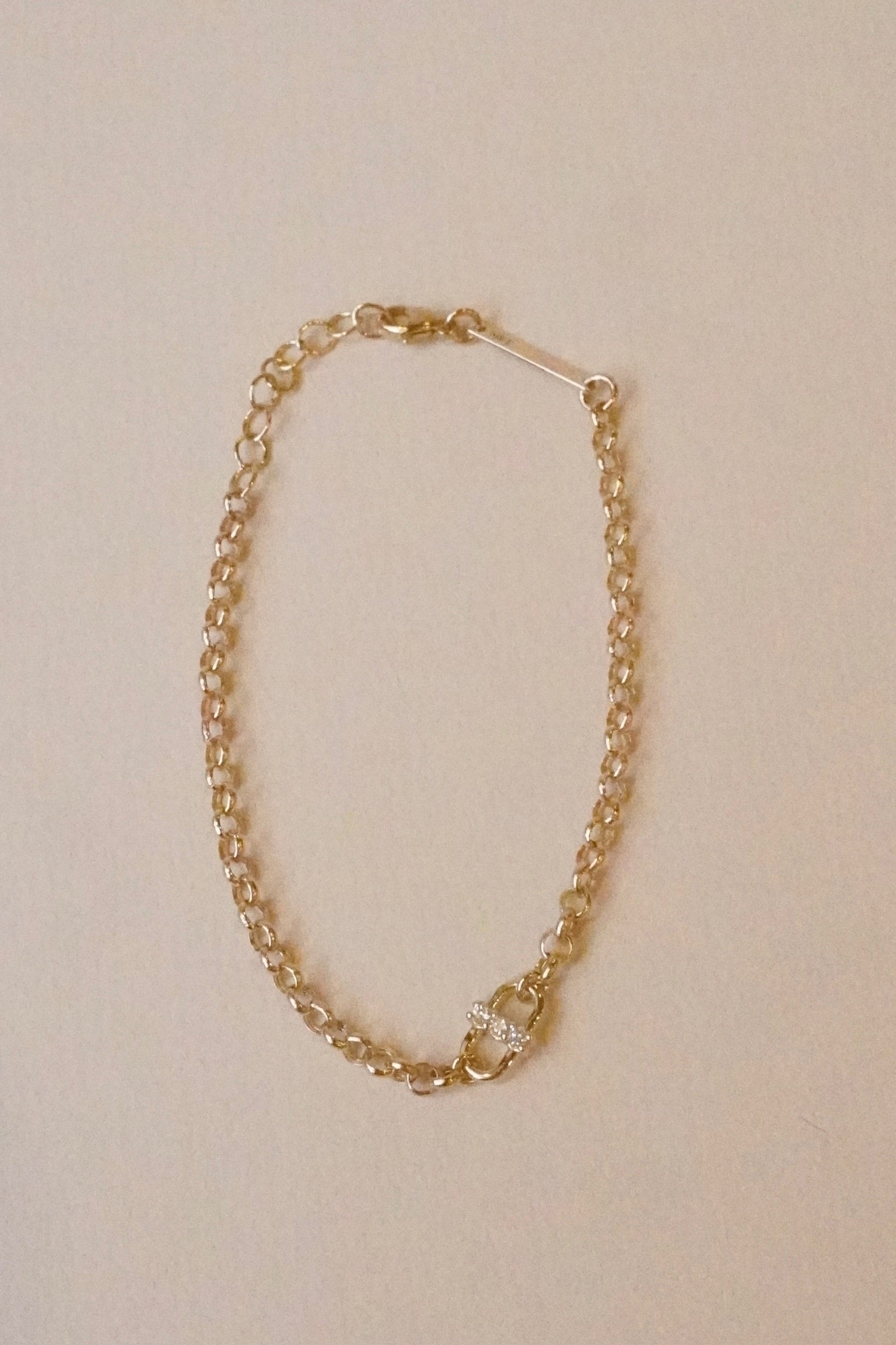 14KT 3 PRONG DIAMOND OPEN LINK ROLO CHAIN BRACELET