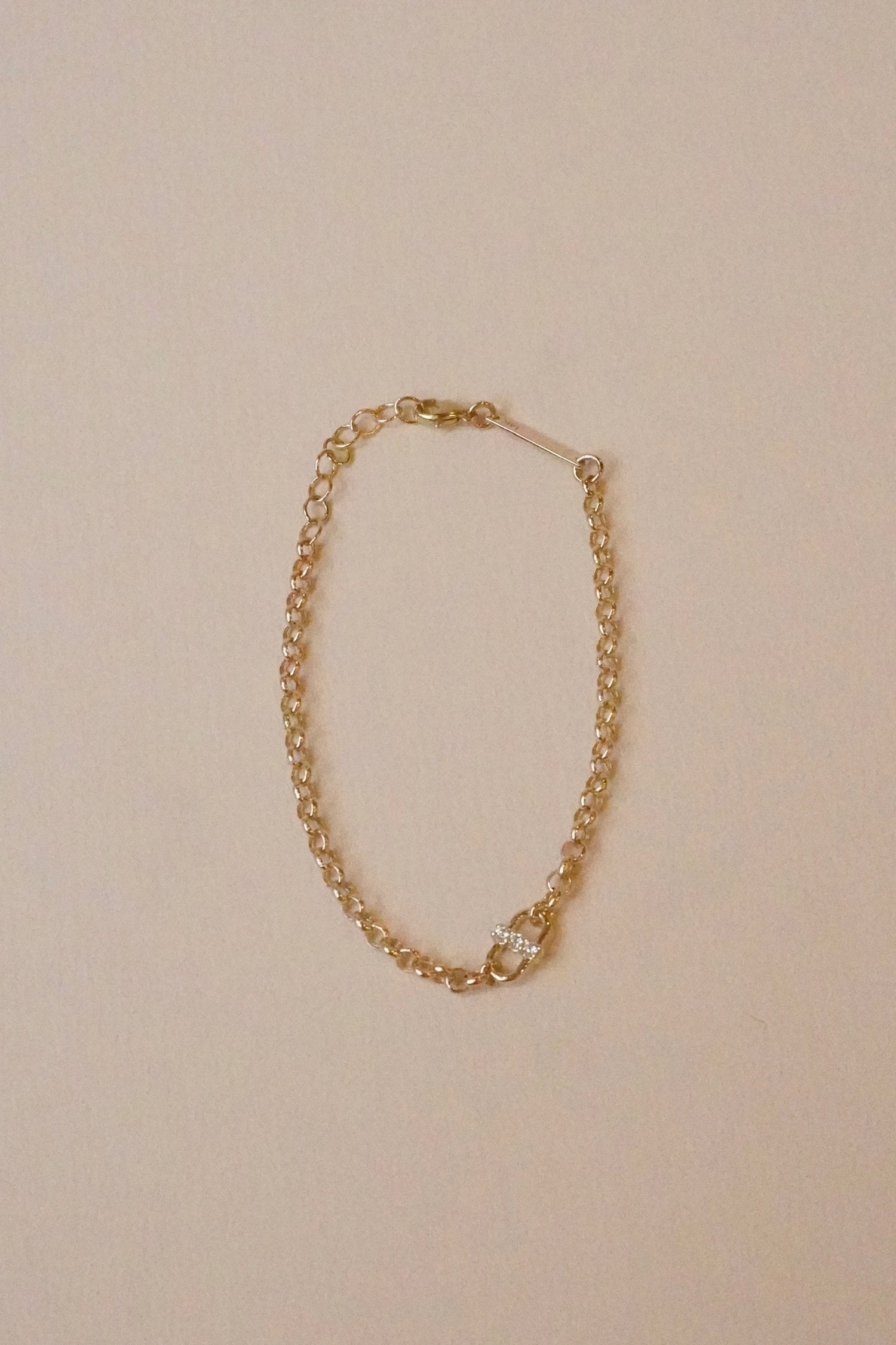 14KT 3 PRONG DIAMOND OPEN LINK ROLO CHAIN BRACELET