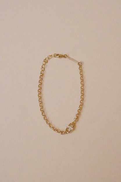 14KT 3 PRONG DIAMOND OPEN LINK ROLO CHAIN BRACELET