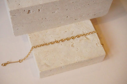 14KT SMALL MARINER STATION MEDIUM ROLO CHAIN BRACELET