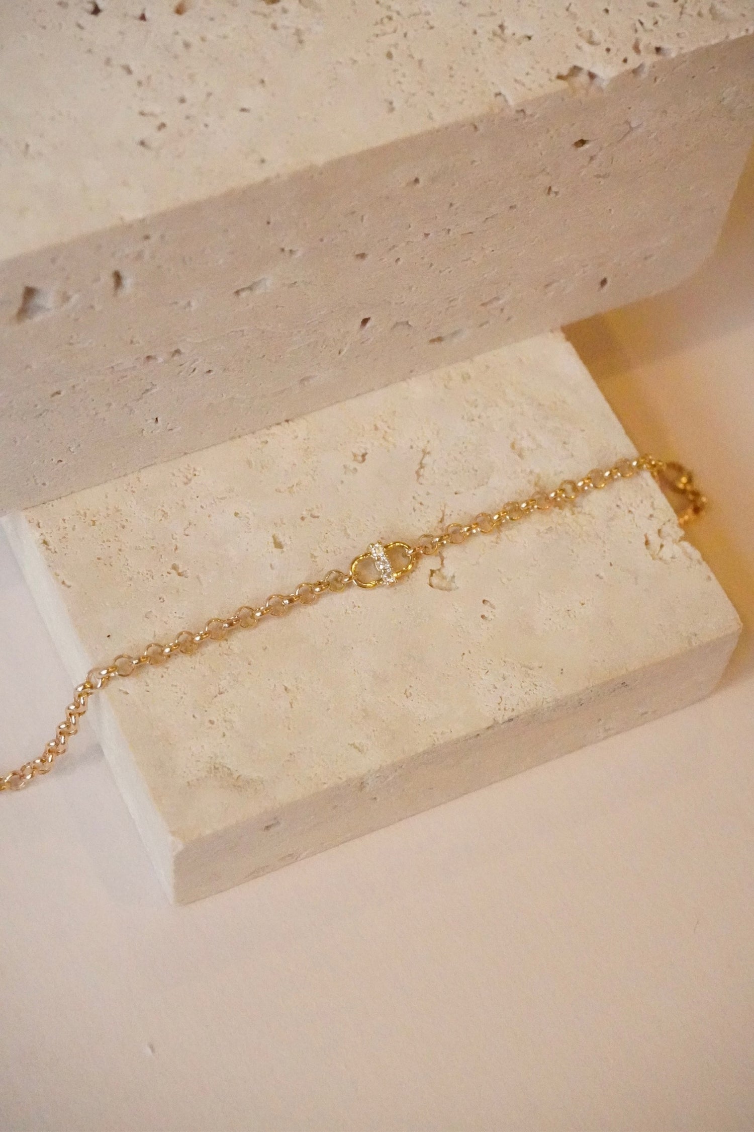 14KT 3 PRONG DIAMOND OPEN LINK ROLO CHAIN BRACELET