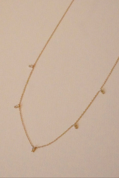 14KT STACKED PRONG DIAMOND STATION NECKLACE