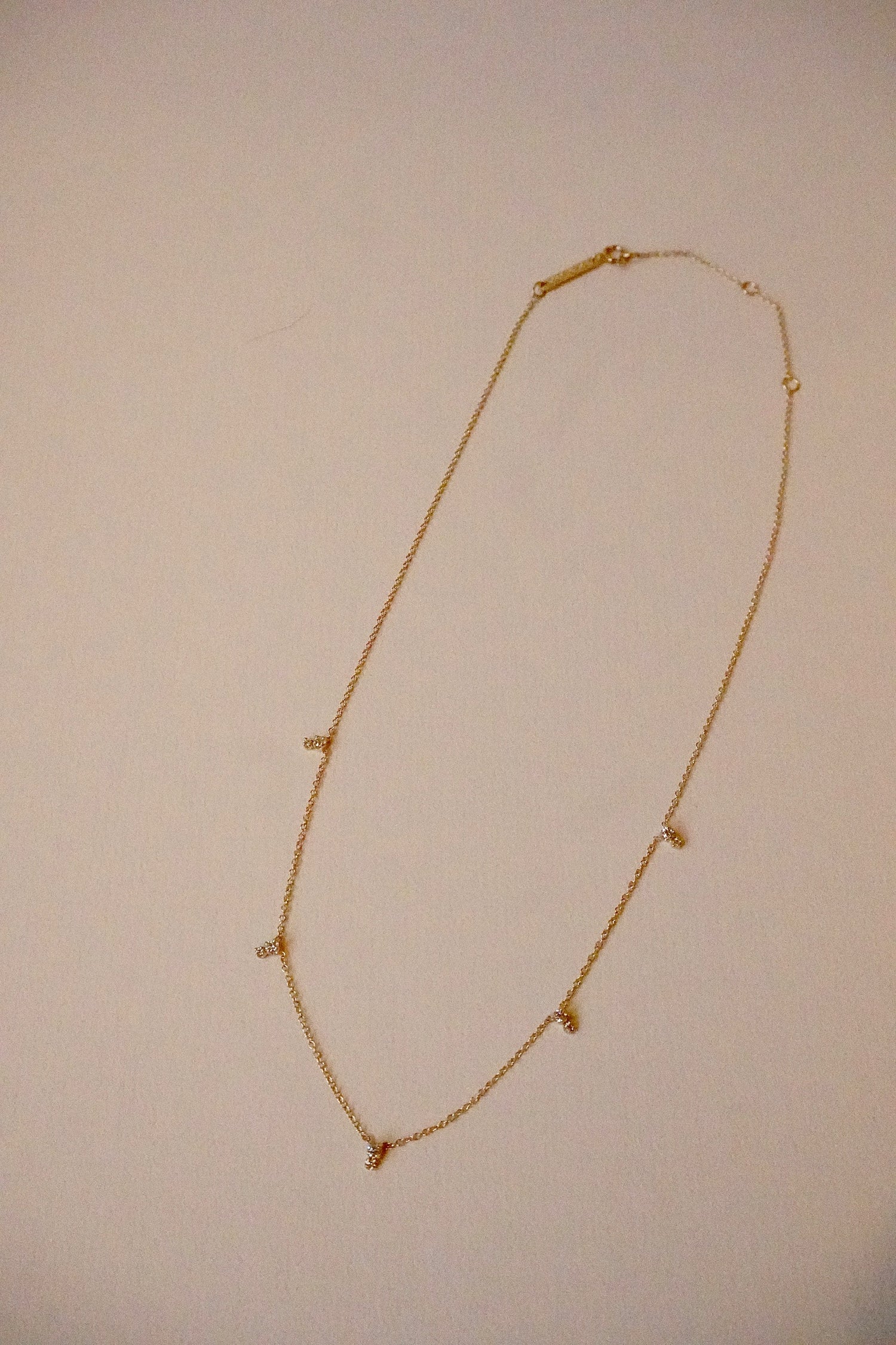 14KT STACKED PRONG DIAMOND STATION NECKLACE