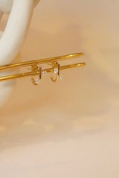 14KT MIXED PRONG J HOOK HOOP EARRINGS