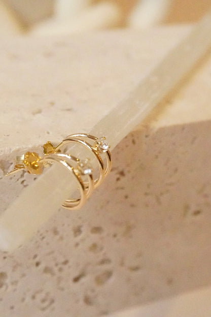 14KT NESTED PRONG DIAMOND DOUBLE WIRE HUGGIE EARRINGS