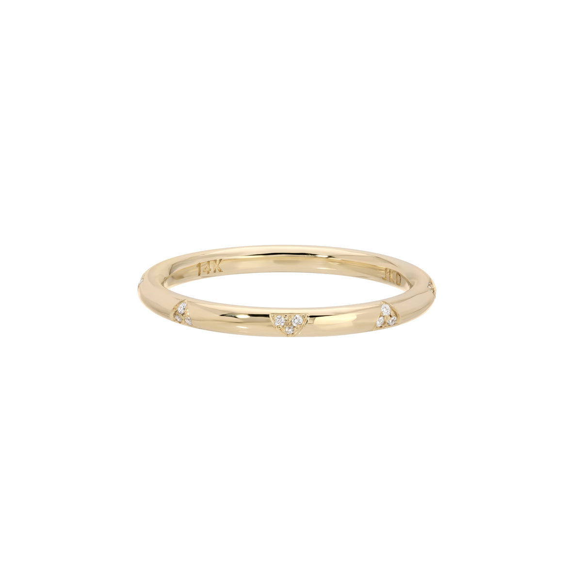 Diamond Neo Gold Wedding Band by Jennie Kwon, 2mm 14kt yellow gold band with clusters of white diamonds